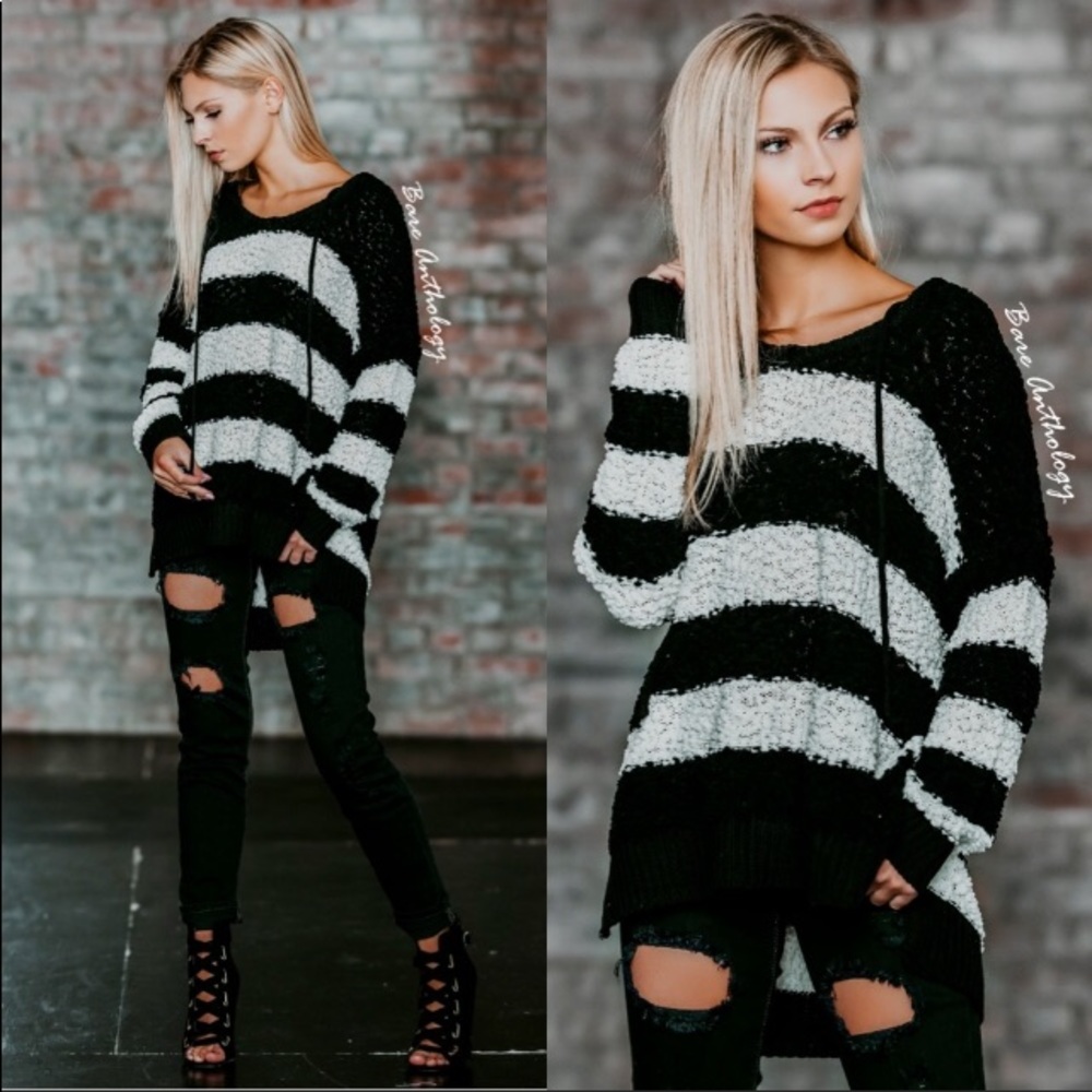 Striped Popcorn Knit Super Soft Hoodie Sweater.